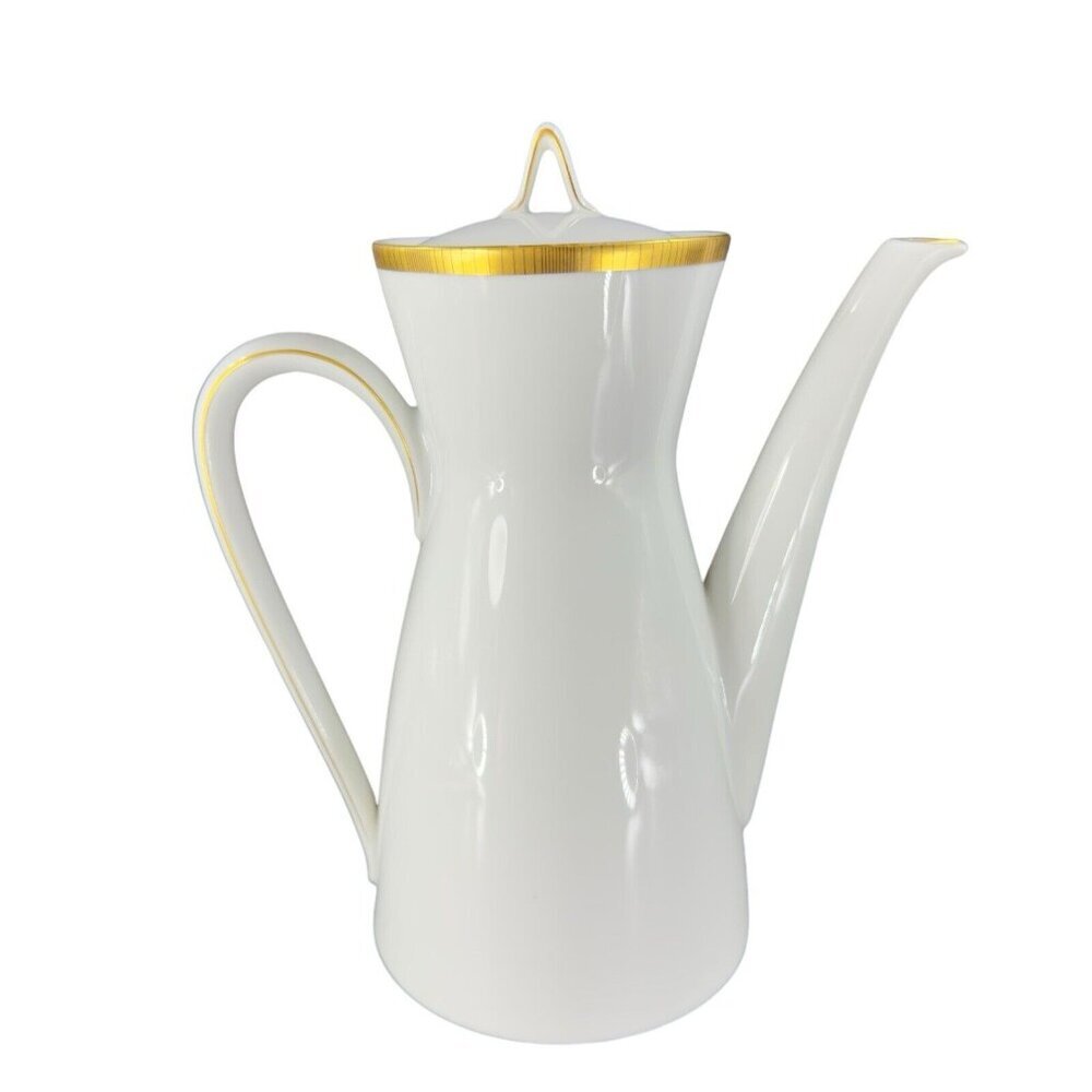 Rosenthal Porcelain White Gold Black Lines Teapot Coffee Pot White Ceramic VTG